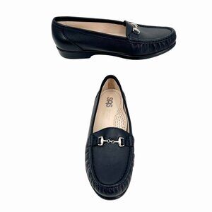 NWOT SAS METRO BLACK LEATHER CUSHIONED LOAFERS W/ SILVER METAL ACCENT - 9W